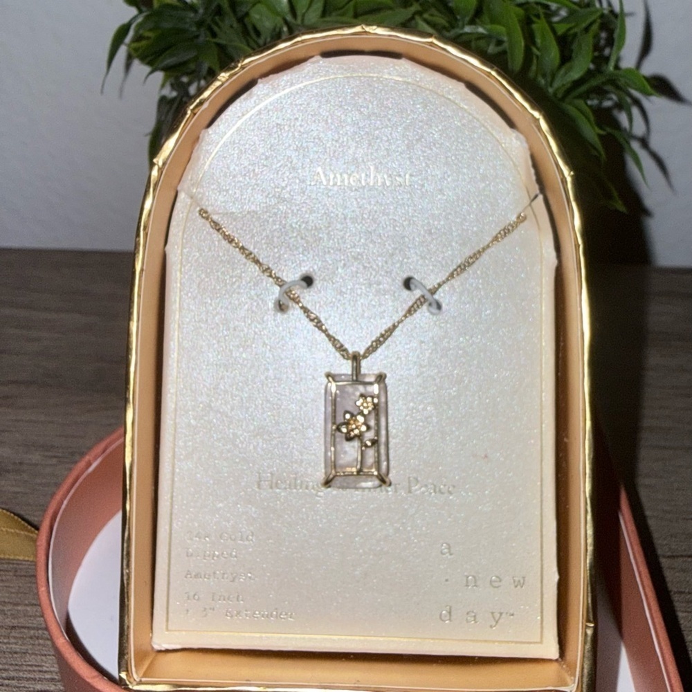 A New Day Gold Necklace with Rectangular Pendant
